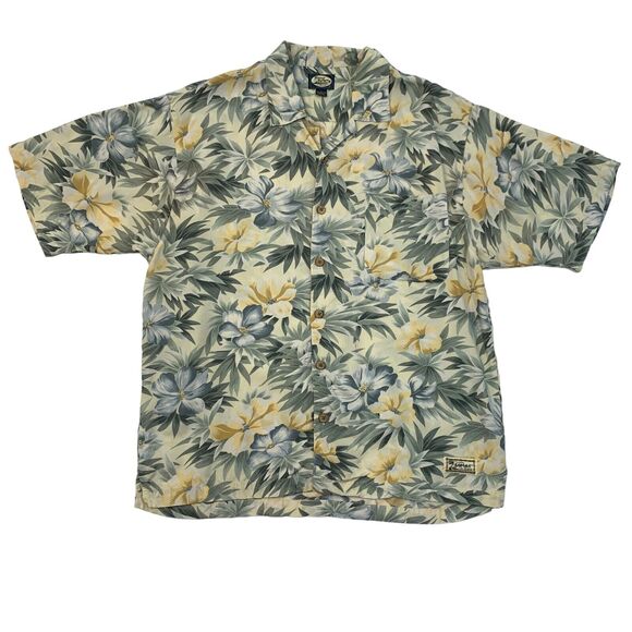 Vintage Tommy Bahama Shirt Mens L Large Yellow Rayon Hawaiian Floral Button Up - Picture 1 of 10